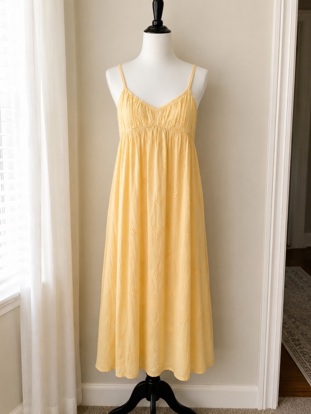 Yellow Eyelet Spaghetti-Strap Maxi Dress